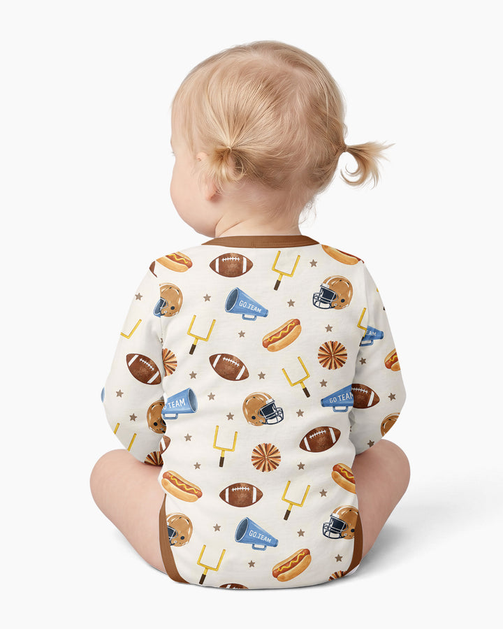 Custom Name Football I'm Just Here For The Snacks Bamboo Bodysuit
