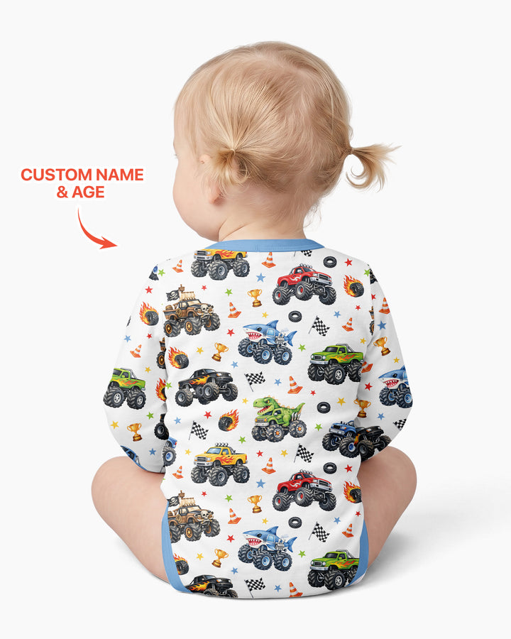 Personalized Monster Trucks Birthday Boy Bamboo Bodysuit