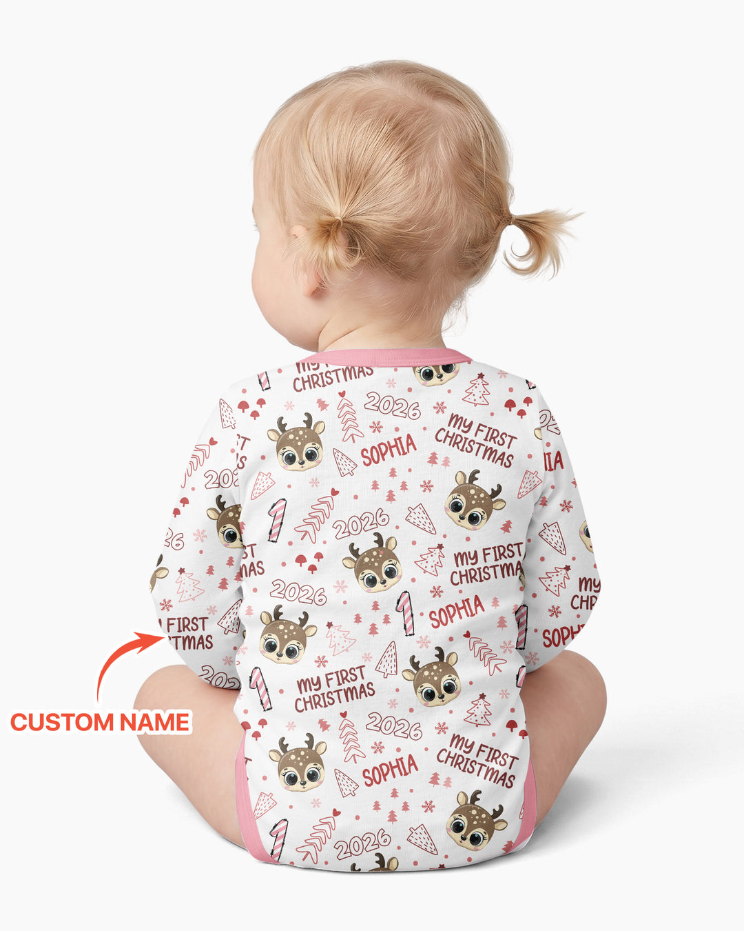 Custom Name Cute Reindeer My First Christmas Bamboo Bodysuit