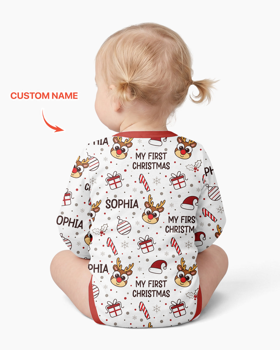Custom Name Reindeer Doodle My First Christmas Bamboo Bodysuit