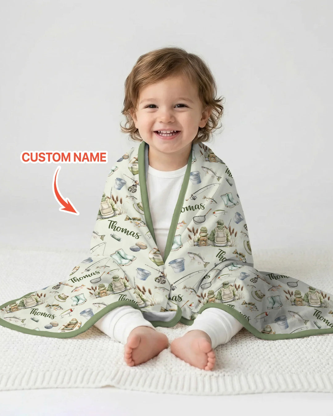 Custom Name Fishing Day Daddy & Me Matching Bamboo Blanket