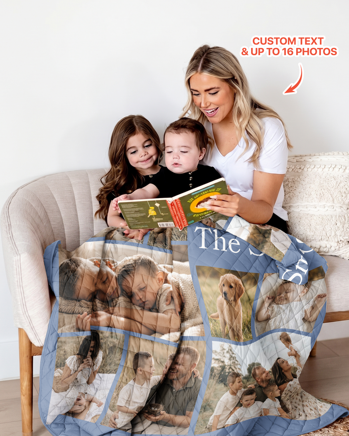 Custom Photo Collage Family Bamboo Quilt Blanket