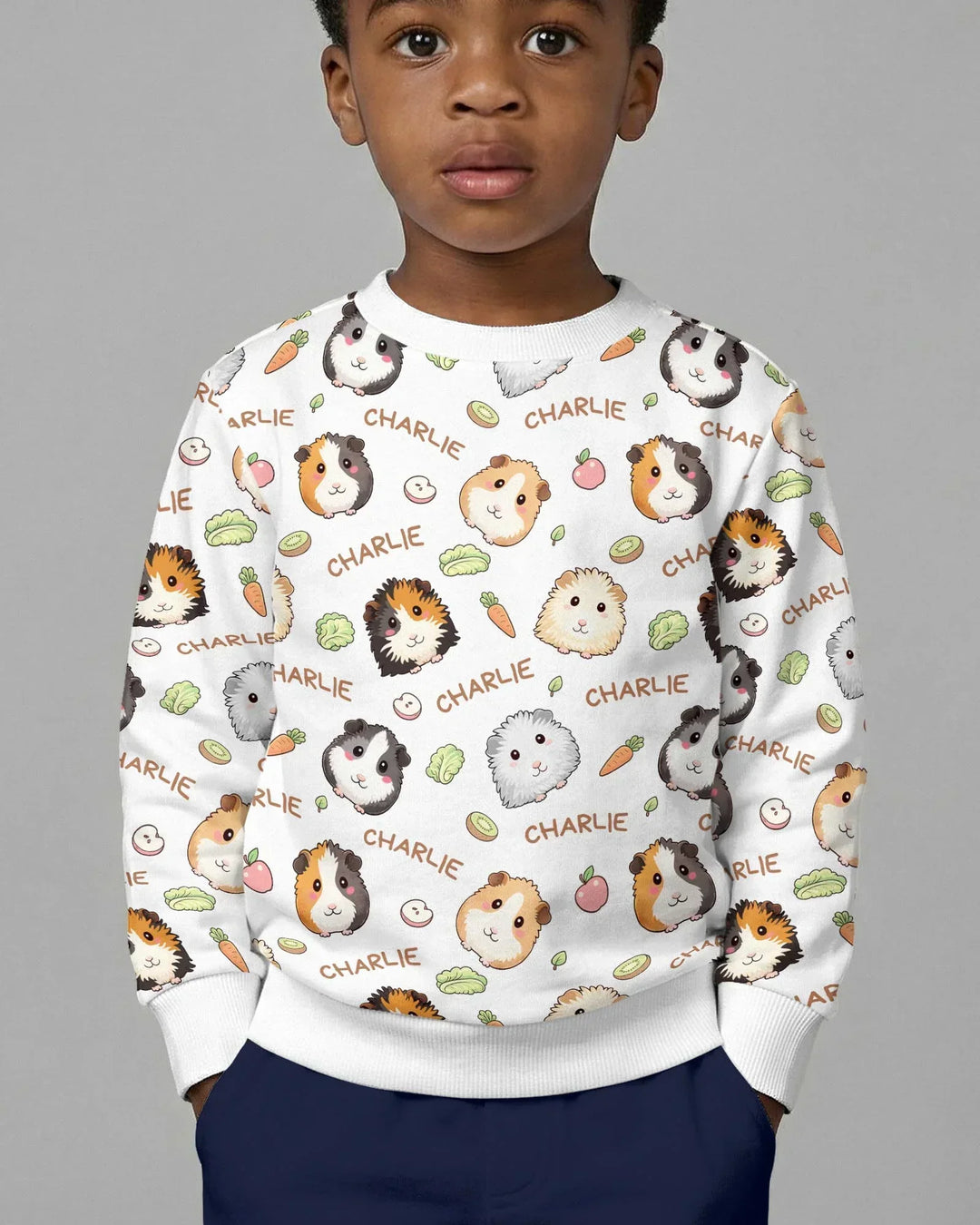 Custom Name Cute Guinea Pigs Bamboo Crewneck Sweatshirt