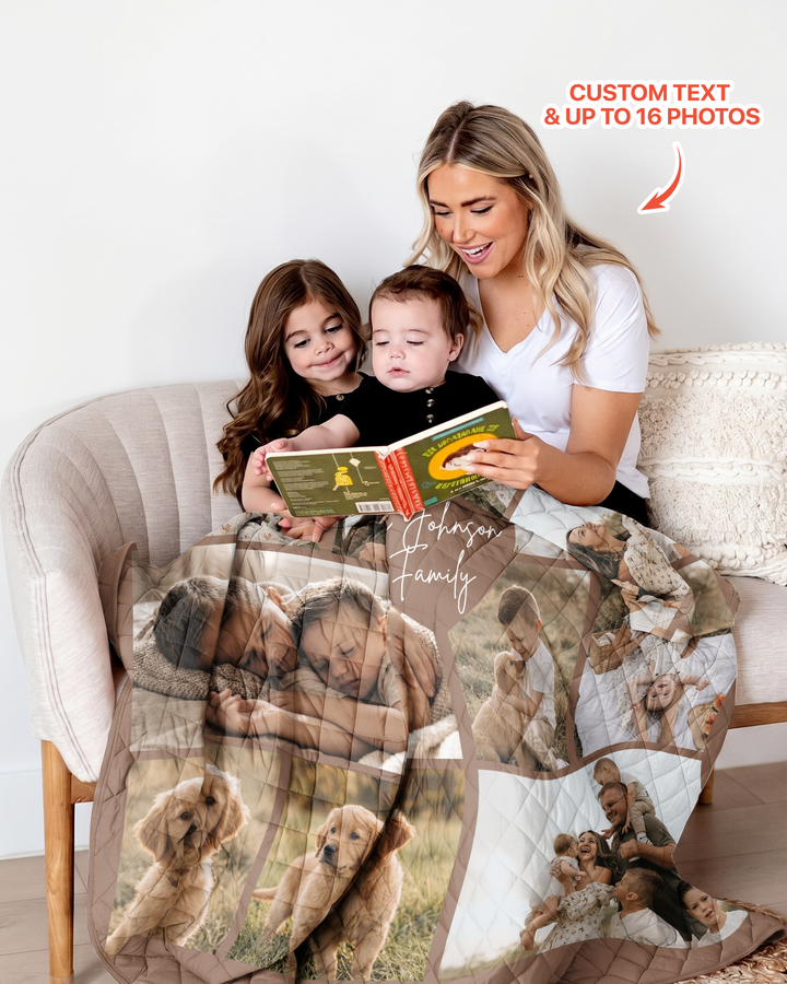 Custom Photo Collage Family Bamboo Quilt Blanket