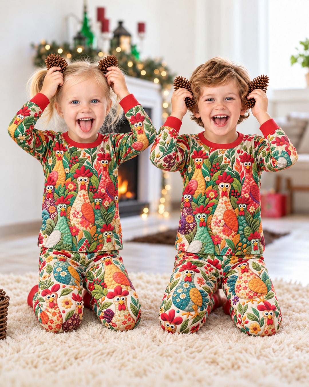 Funny Chicken Bamboo Two Piece Long Sleeve Pajama Set