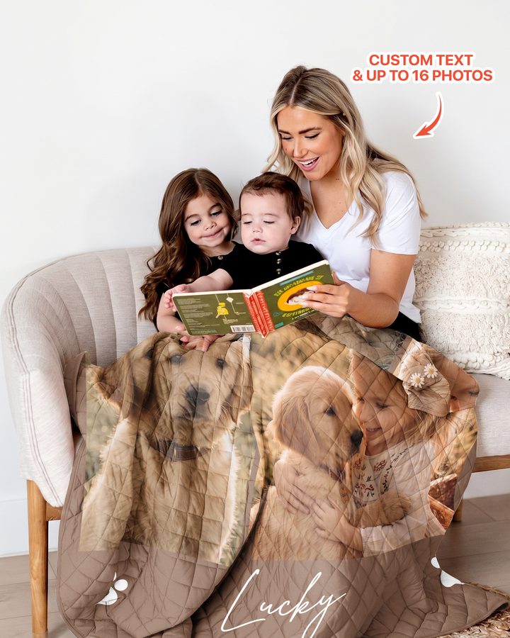 Custom Pet Photo Collage Bamboo Quilt Blanket