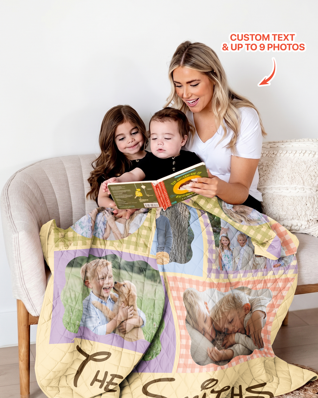Custom Photo Gingham Family Bamboo Quilt Blanket