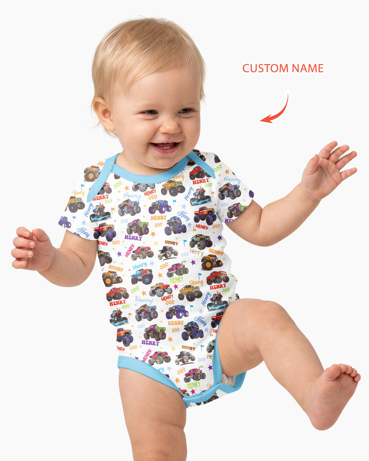 Monster Truck Custom Name Bamboo Bodysuit