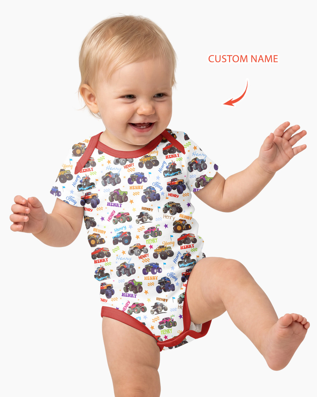 Monster Truck Custom Name Bamboo Bodysuit