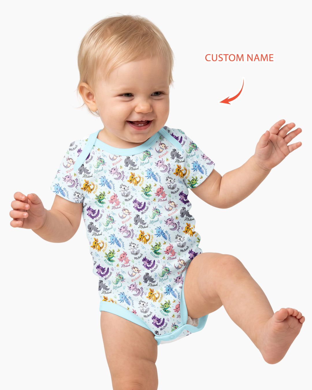 I Love You Axolotl Custom Name Bamboo Bodysuit