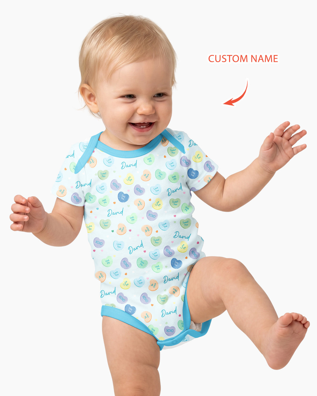 Custom Name Colorful Candy Hearts Family Matching Bamboo Bodysuit