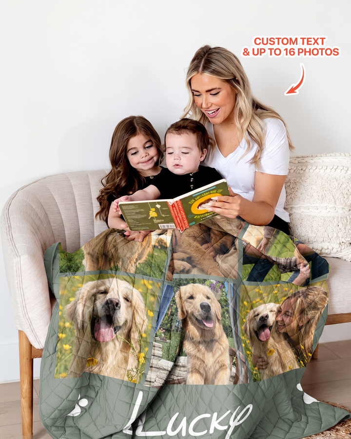 Custom Pet Photo Collage Bamboo Quilt Blanket