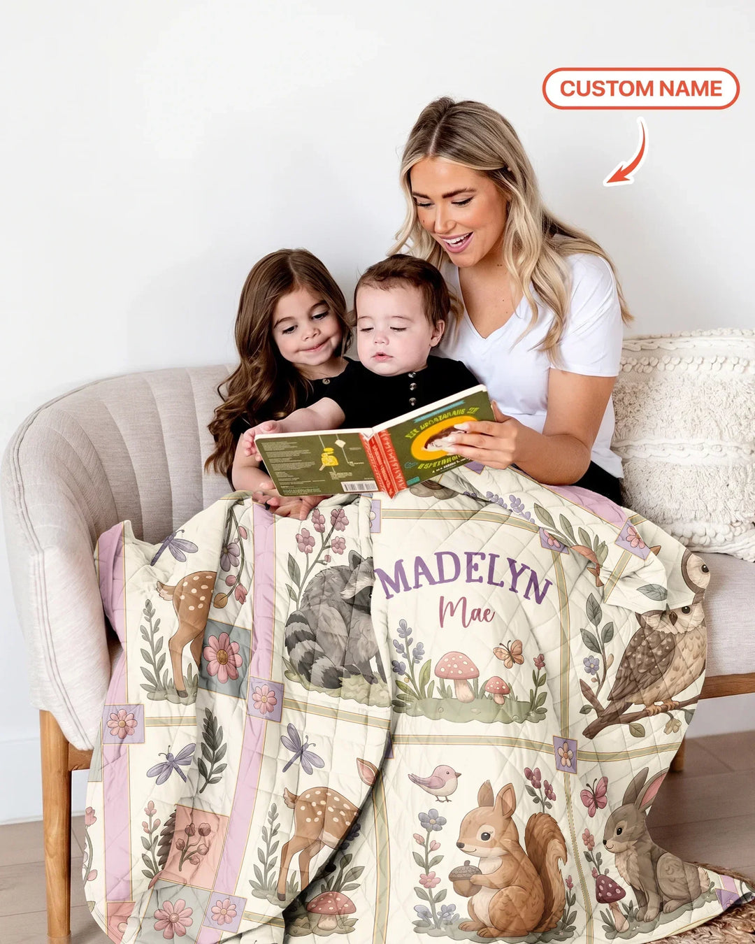 Custom Name Woodland Animal Bamboo Quilt Blanket
