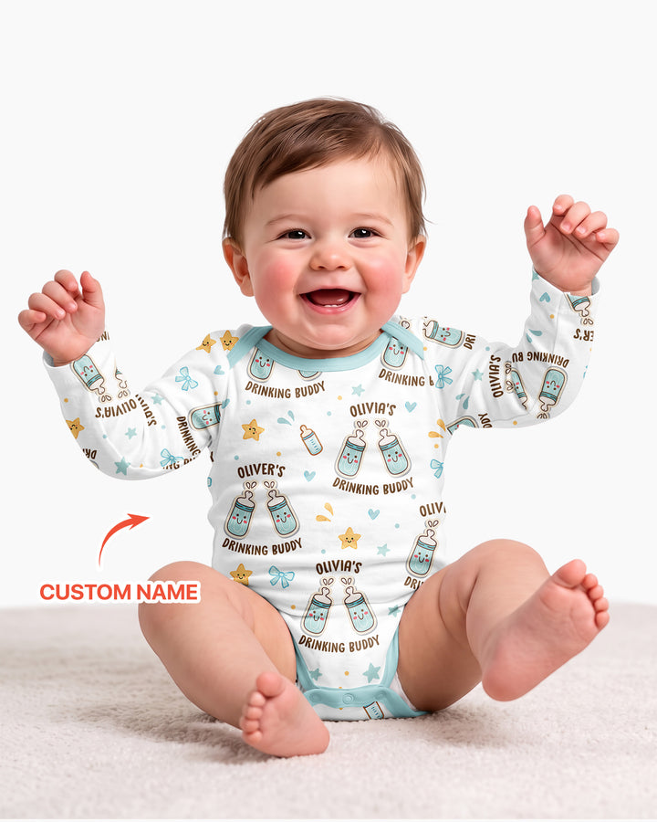 Custom Name Twin Drinking Buddies Bamboo Bodysuit