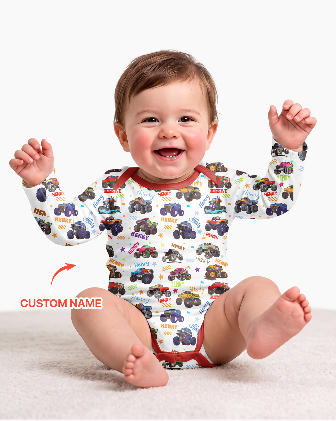 Monster Truck Custom Name Bamboo Bodysuit