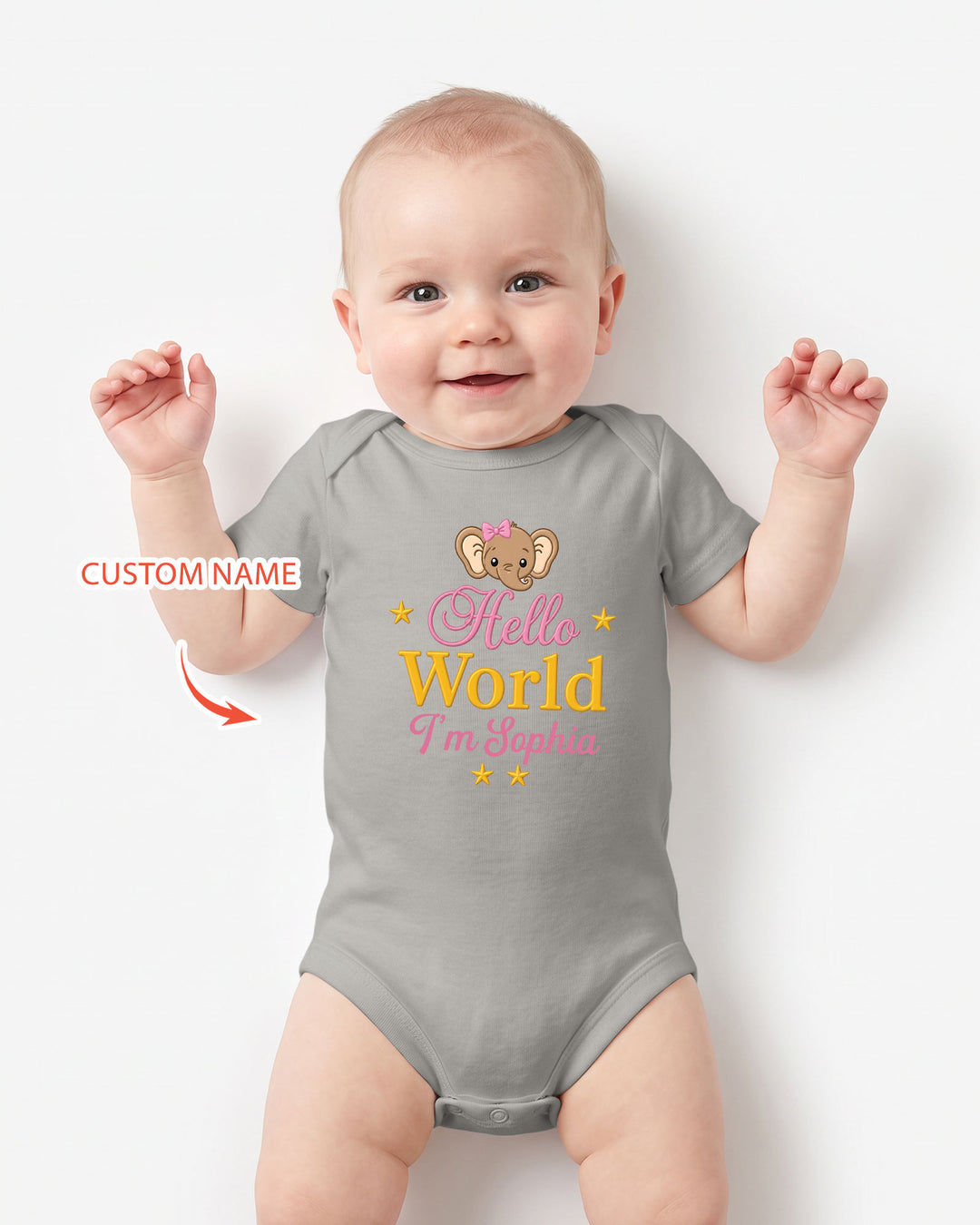 Hello World Elephant, Personalized Custom Baby Onesie, Gift For Babies