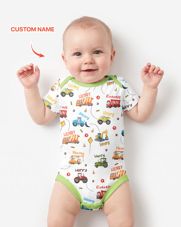 Construction Vehicles Custom Name Bamboo Bodysuit
