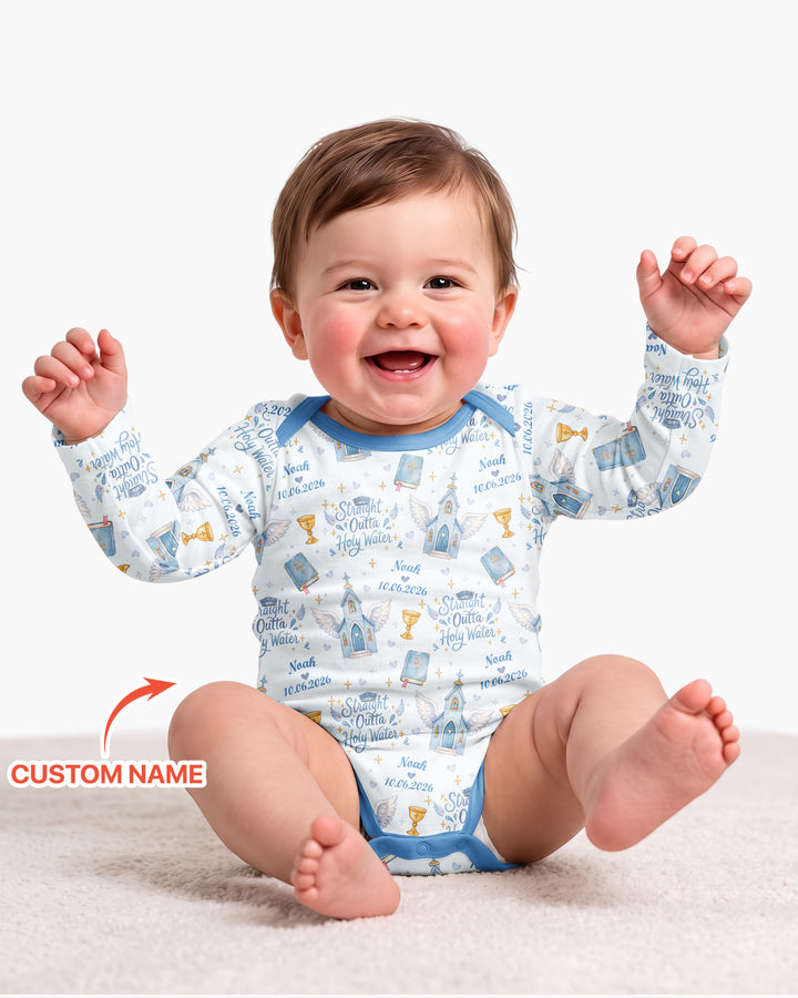 Custom Name Baptism Christening Straight Outta Holy Water Bamboo Bodysuit