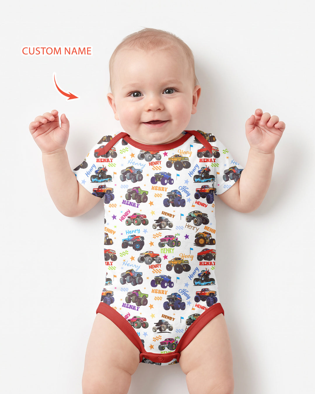 Monster Truck Custom Name Bamboo Bodysuit