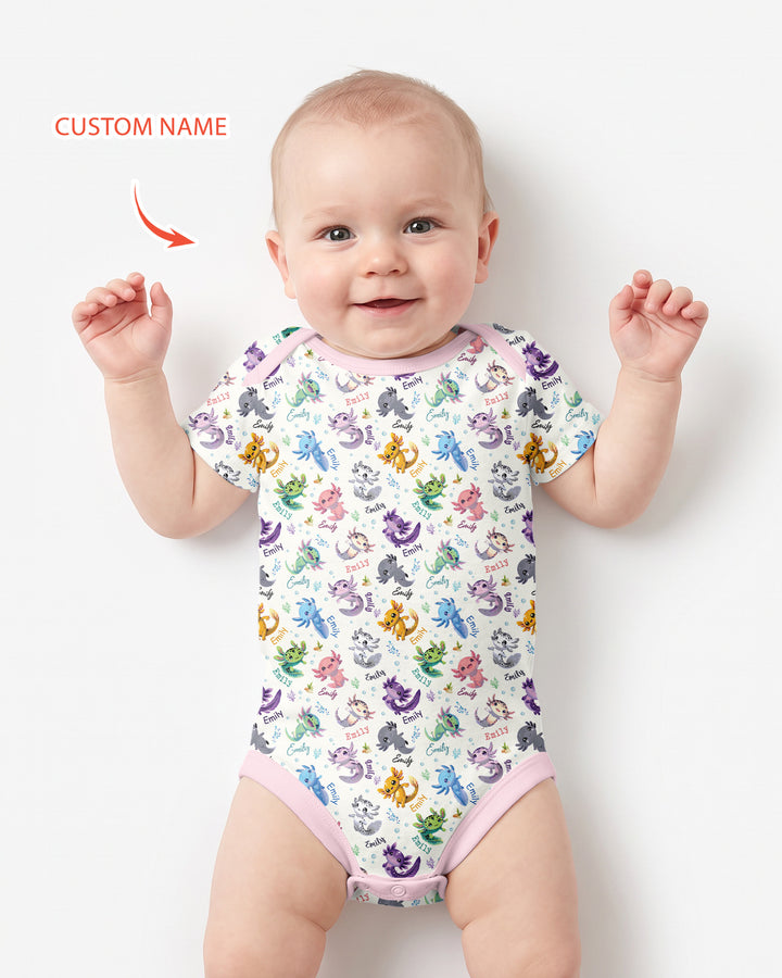 I Love You Axolotl Custom Name Bamboo Bodysuit