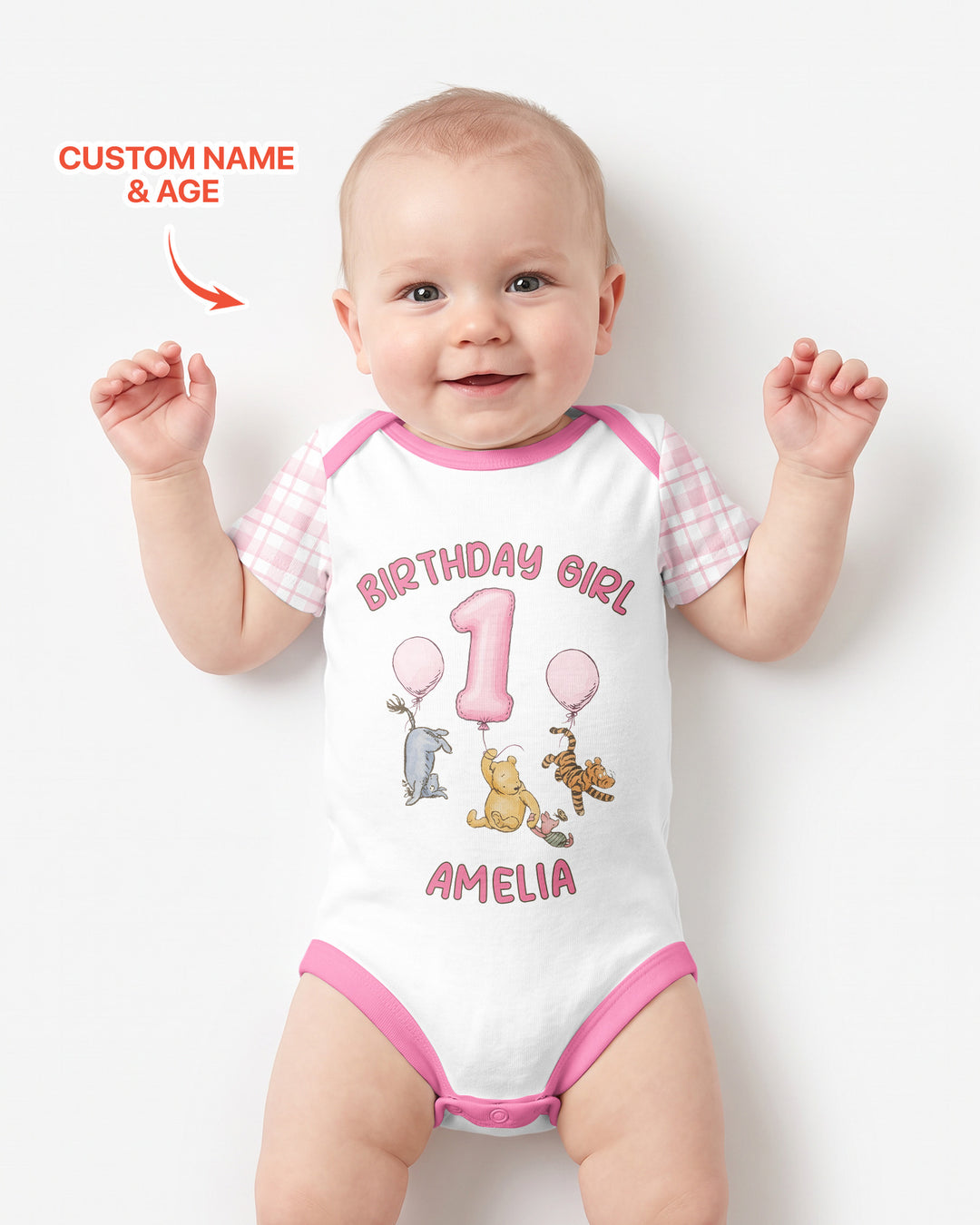 Little Bear Birthday Custom Name And Age Balloon Bamboo Bodysuit