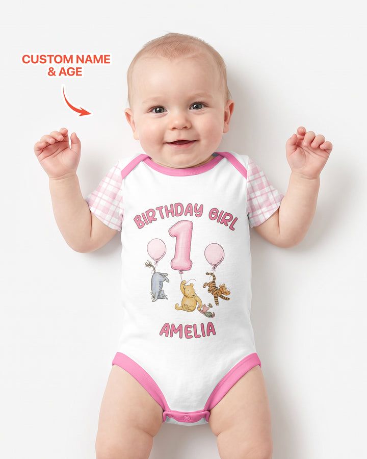 Little Bear Birthday Custom Name And Age Balloon Bamboo Bodysuit