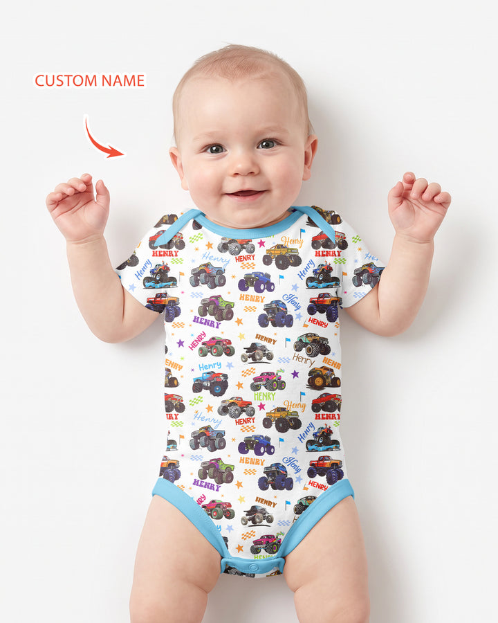 Monster Truck Custom Name Bamboo Bodysuit