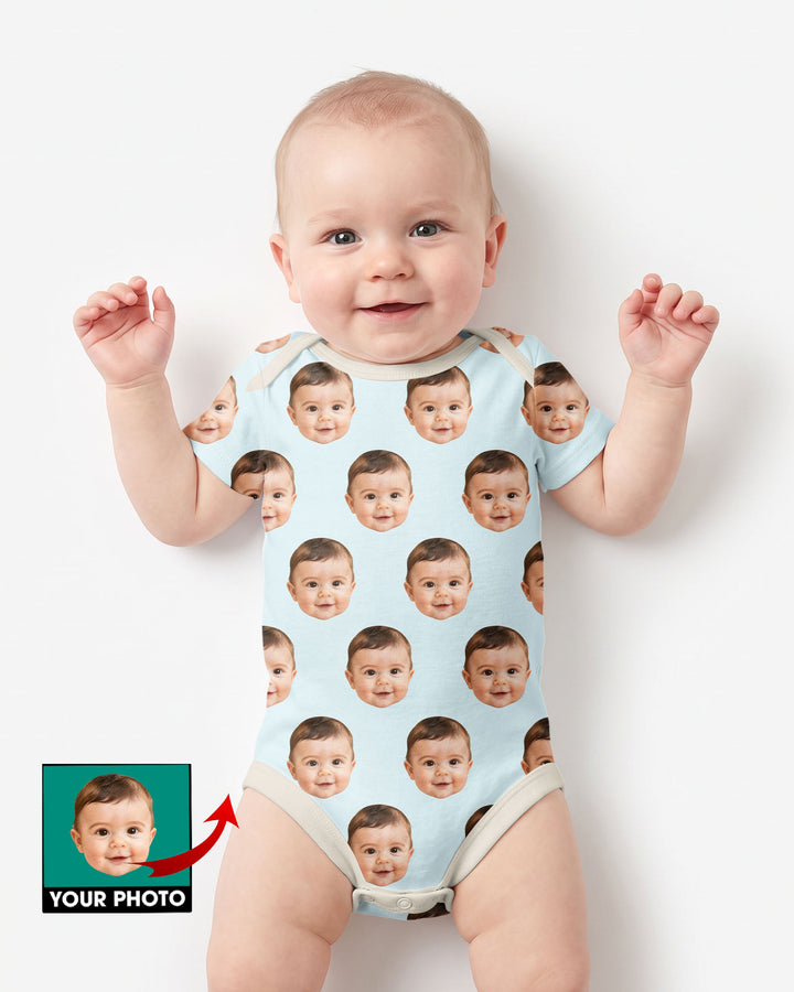 Custom Baby Face Bodysuit, Long/Short Sleeve Baby Romper, All Over Print Newborn Gift