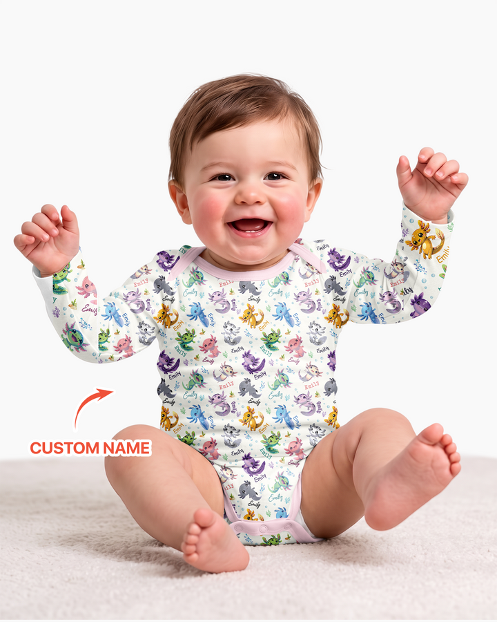I Love You Axolotl Custom Name Bamboo Bodysuit