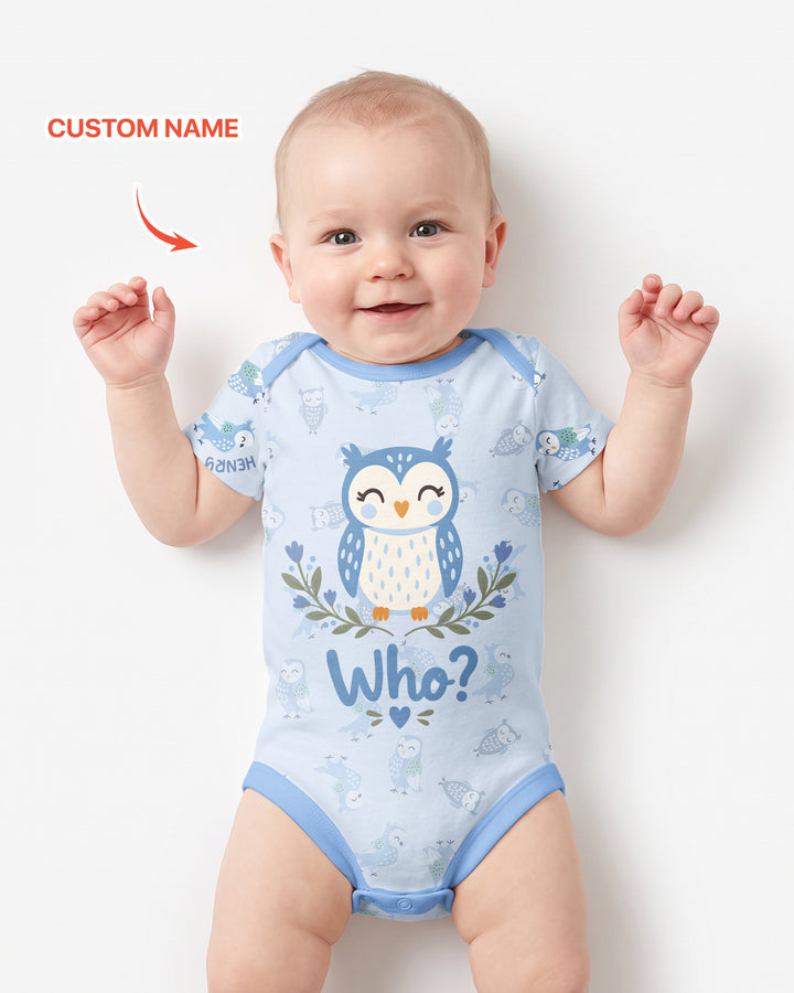Custom Name Twin Owl Who's Who Bamboo Bodysuit