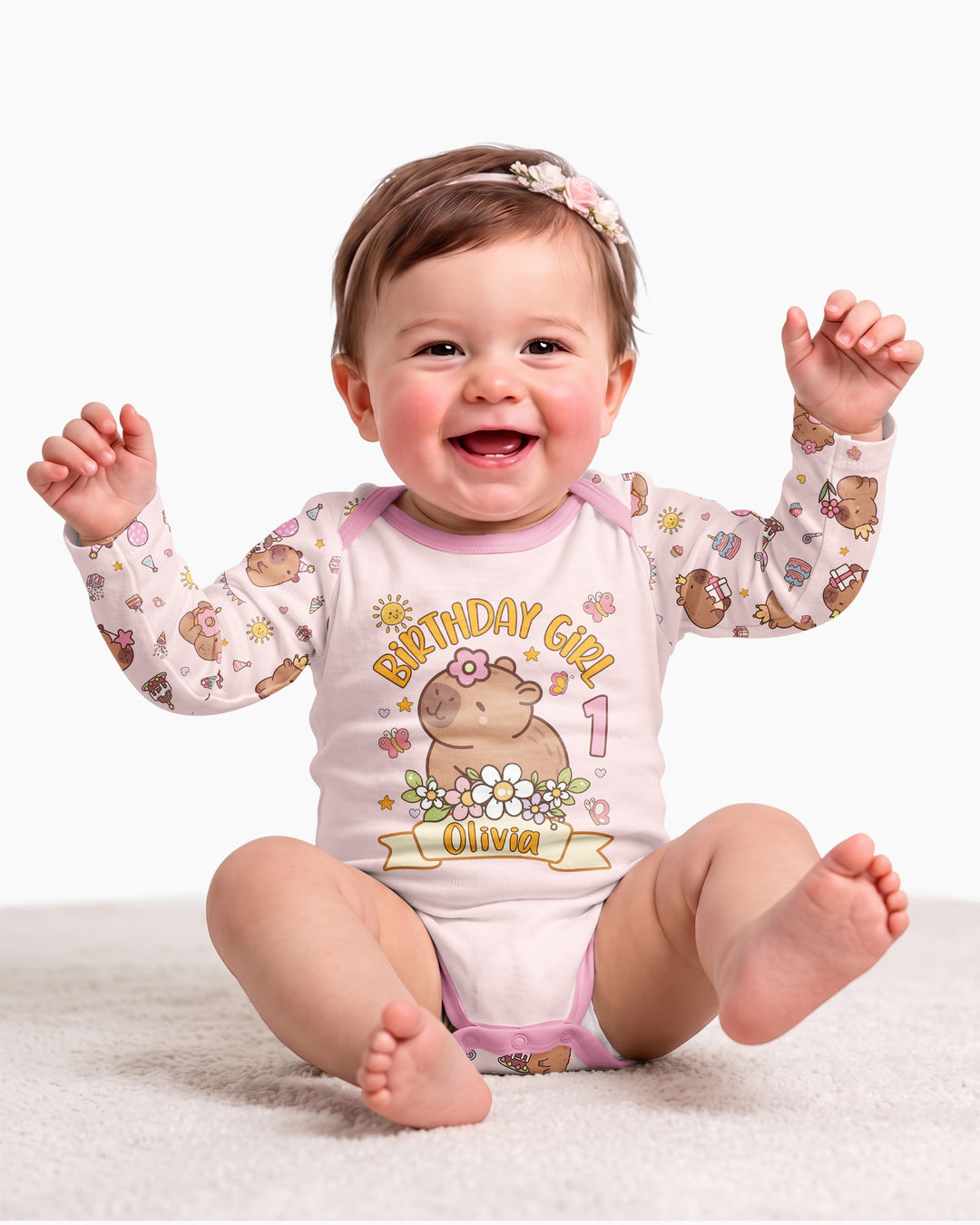 Personalized Capy Birthday Girl Bamboo Bodysuit