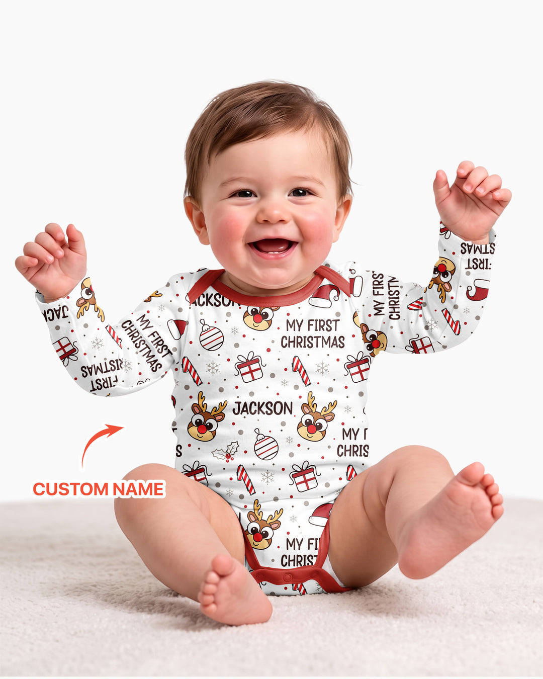 Custom Name Reindeer Doodle My First Christmas Bamboo Bodysuit