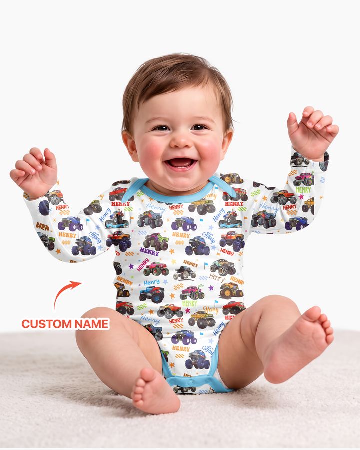 Monster Truck Custom Name Bamboo Bodysuit