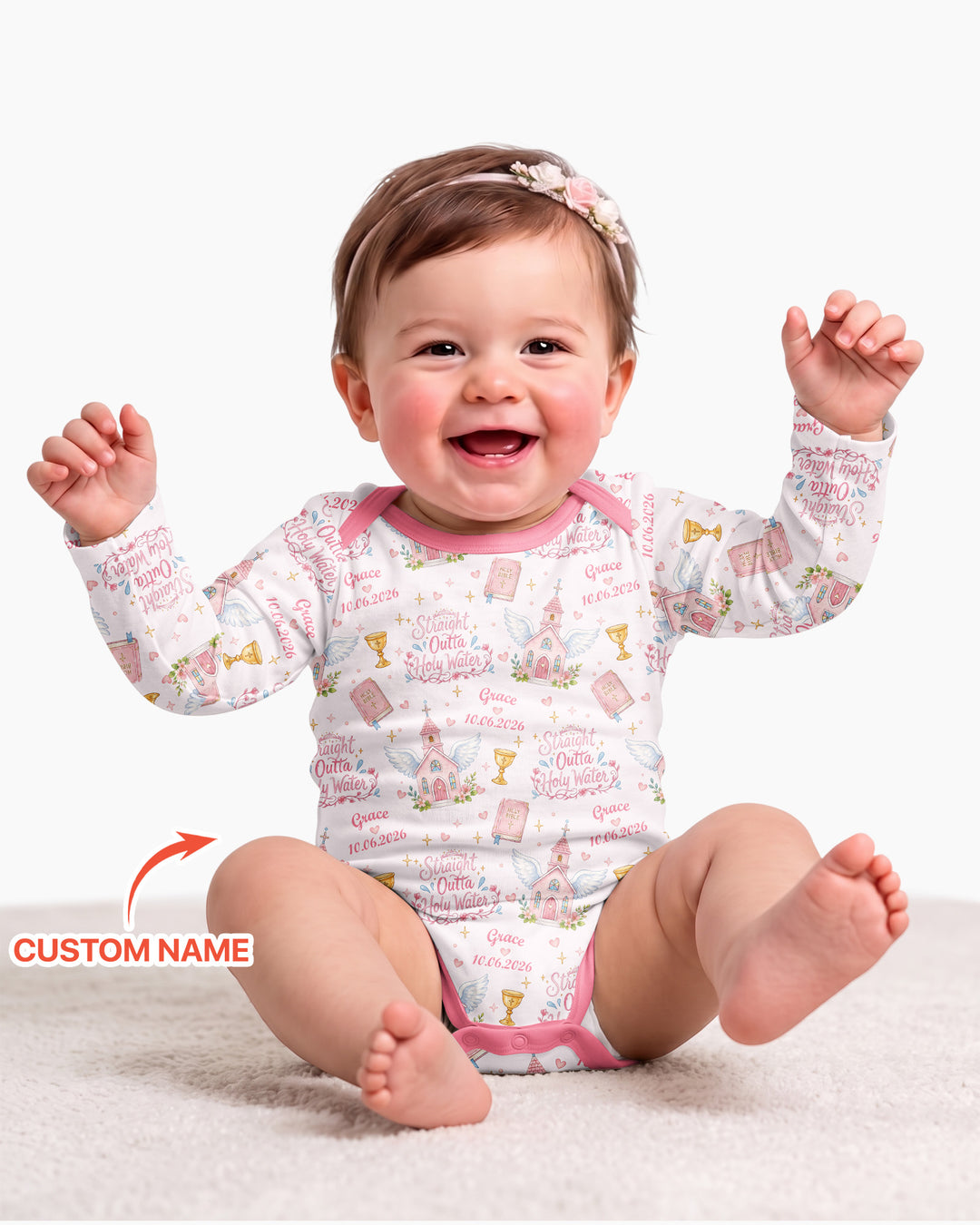 Custom Name Baptism Christening Straight Outta Holy Water Bamboo Bodysuit