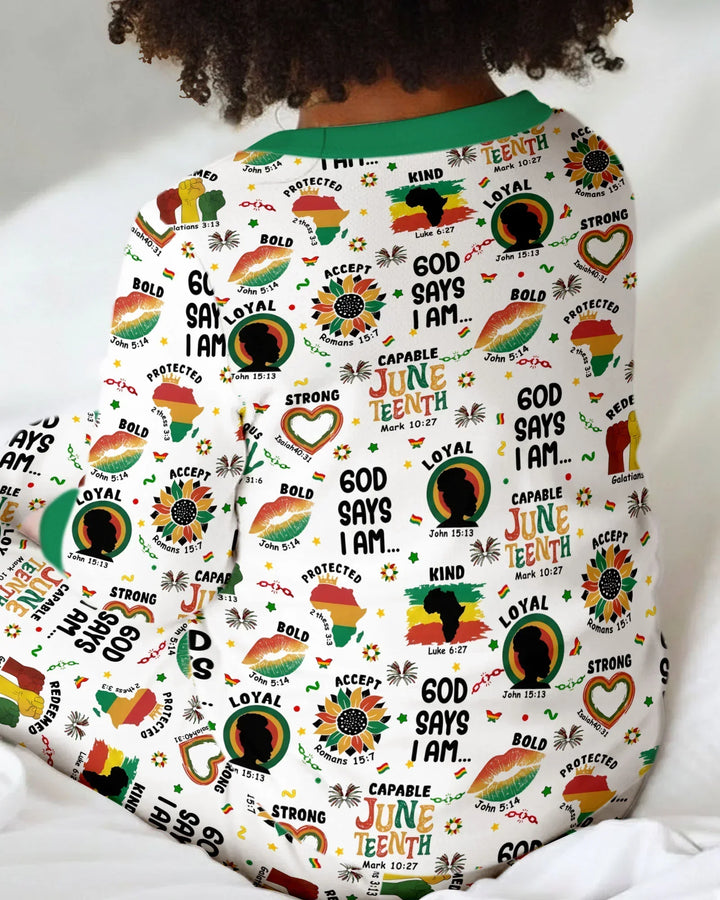 God Says I Am Juneteenth Bamboo Two Piece Long Sleeve Pajama Set