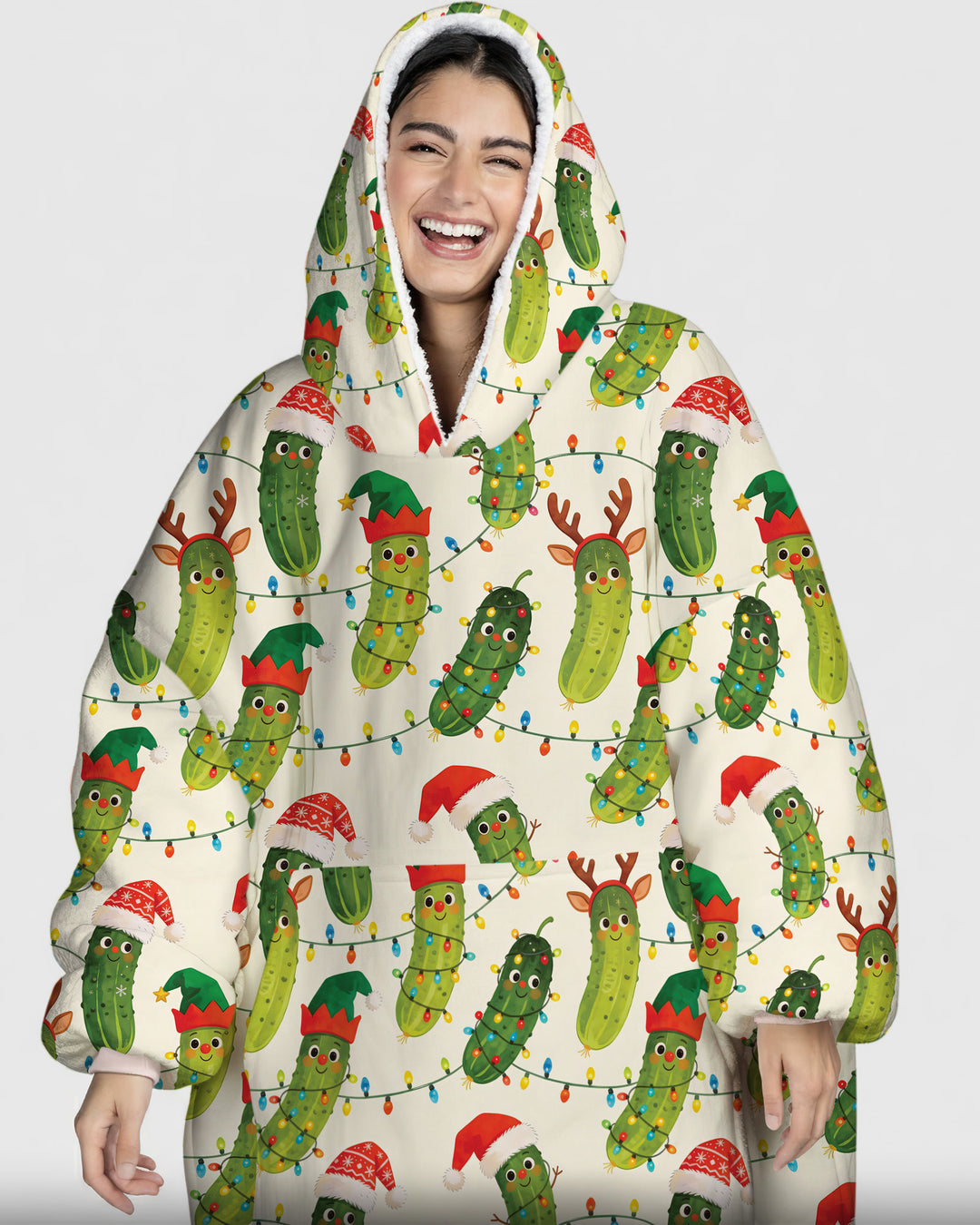 Cheerful Christmas Pickle Bamboo Blanket Hoodie