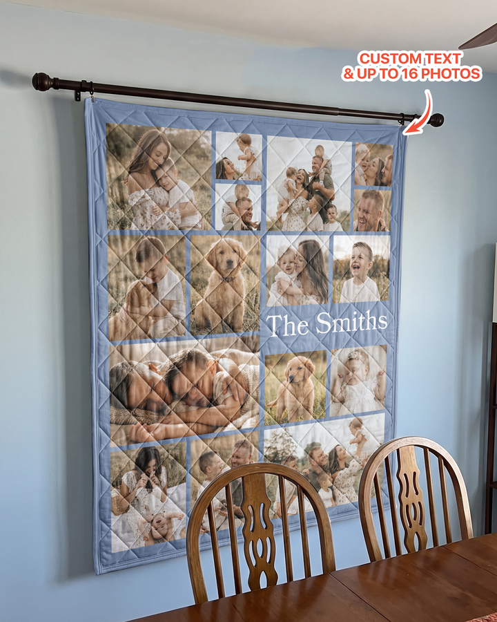 Custom Photo Collage Family Bamboo Quilt Blanket