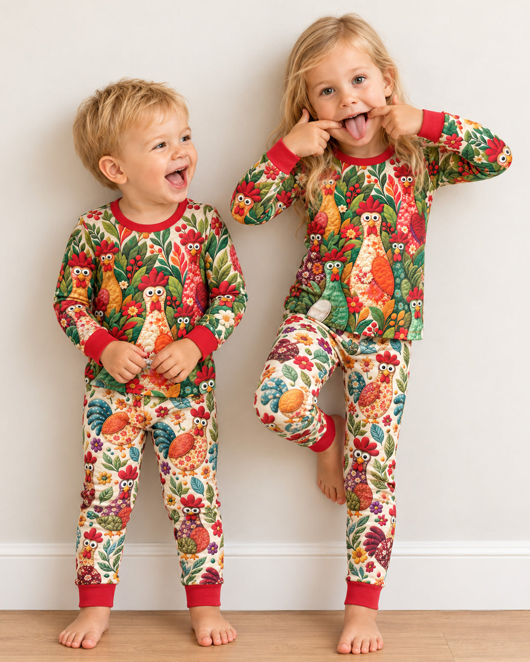 Funny Chicken Bamboo Two Piece Long Sleeve Pajama Set