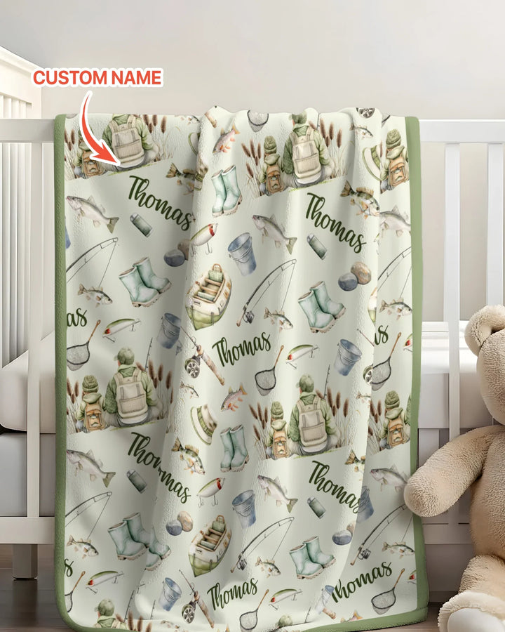 Custom Name Fishing Day Daddy & Me Matching Bamboo Blanket