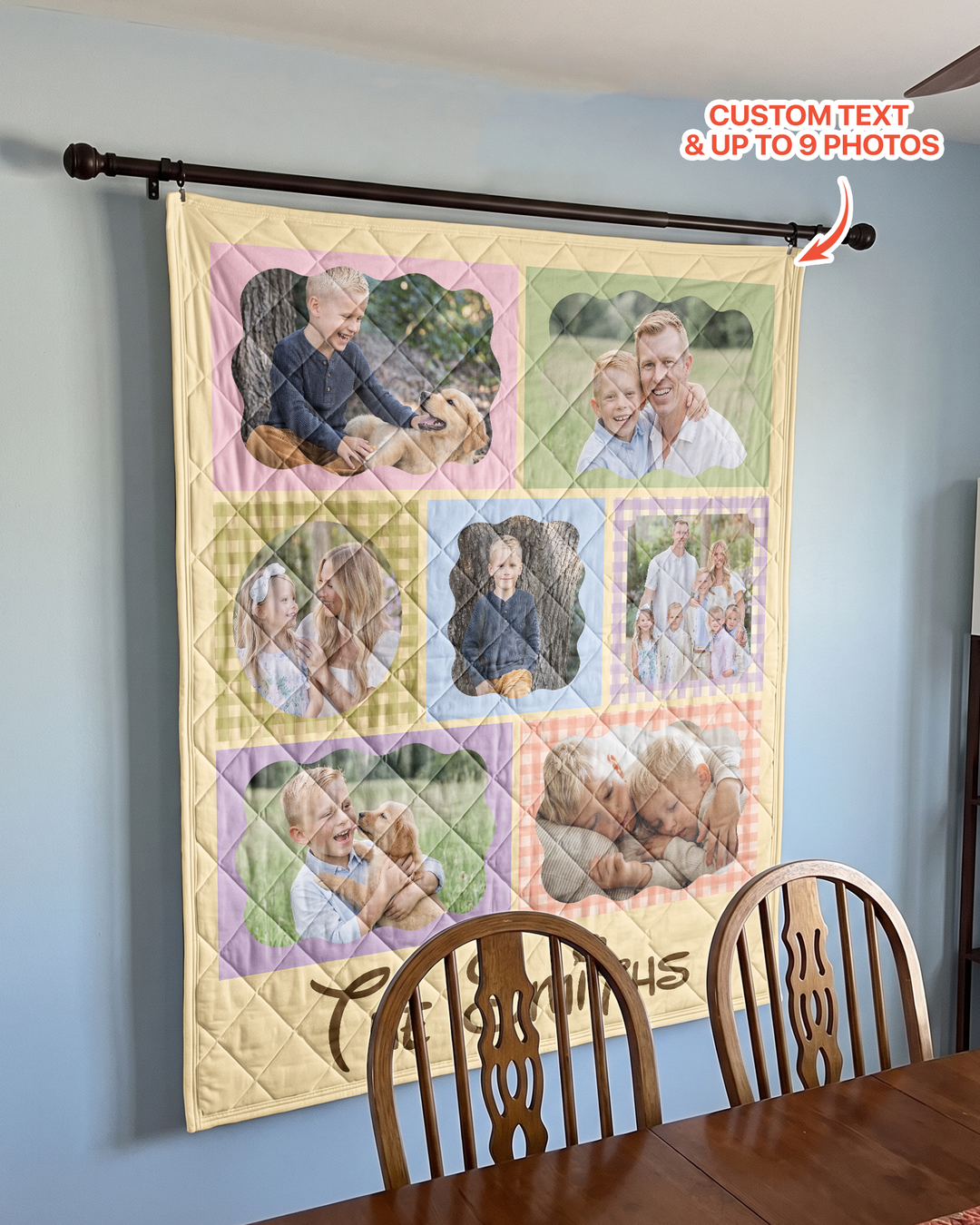 Custom Photo Gingham Family Bamboo Quilt Blanket