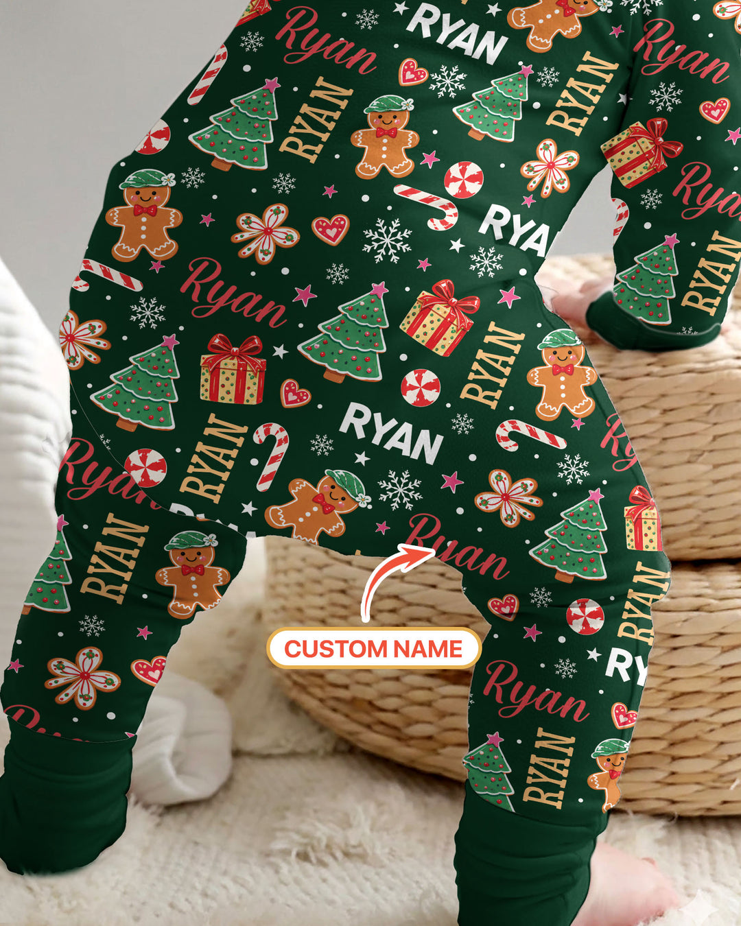 Custom Name Christmas Crew Family Matching Bamboo Two Piece Long Sleeve Pajama Set
