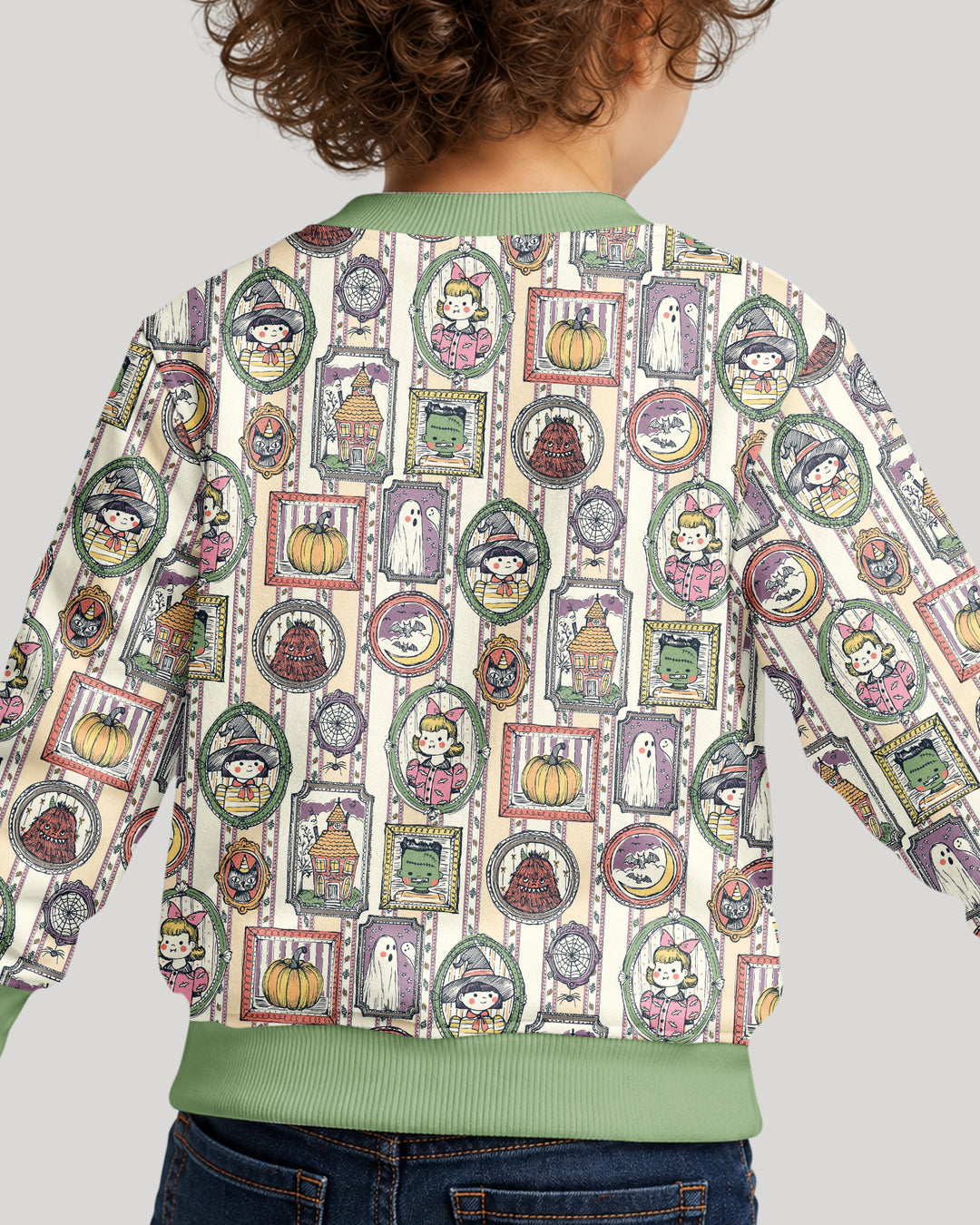 Vintage Halloween Ghost Pumpkin Portraits Bamboo Crewneck Sweatshirt