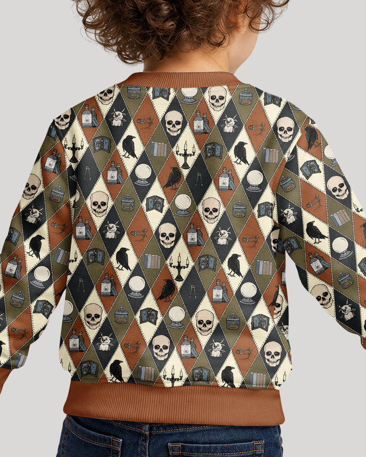 Retro Gothic Halloween Patchwork Bamboo Crewneck Sweatshirt