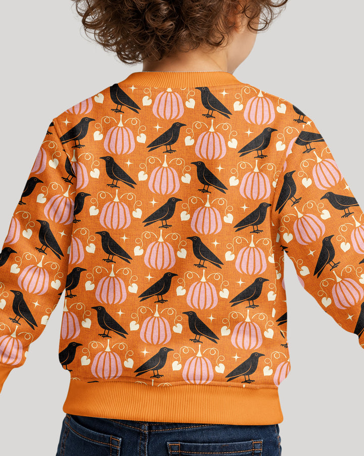 Ravens in a Pumpkin Patch - Orange Pink Bamboo Crewneck Sweatshirt