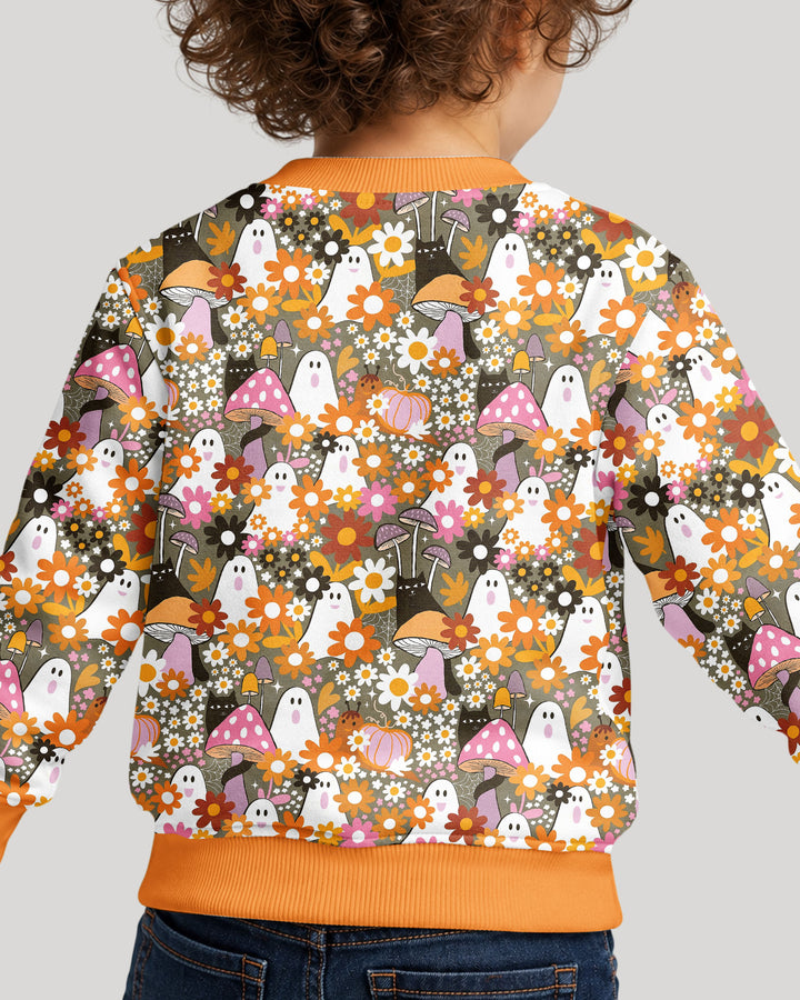 Retro Ghost Mushroom Floral Halloween Bamboo Crewneck Sweatshirt