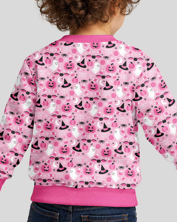 Cute Pink Halloween Ghost Pumpkin Witch Bamboo Crewneck Sweatshirt