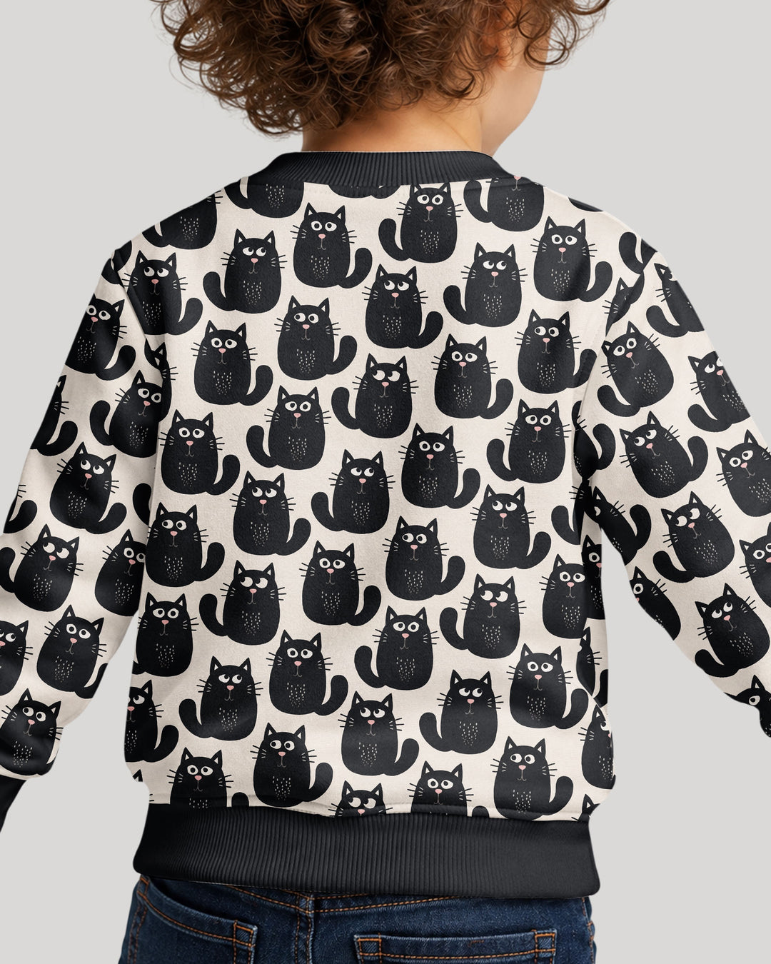 Moody Black Cats in Black and White Bamboo Crewneck Sweatshirt