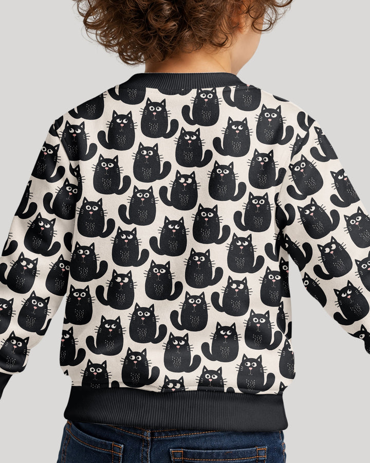 Moody Black Cats in Black and White Bamboo Crewneck Sweatshirt
