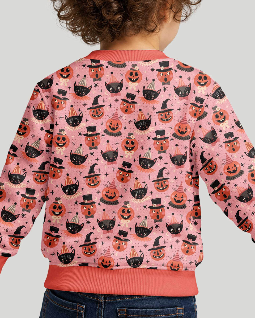 Retro Halloween Cats and Funny Pumpkins Bamboo Crewneck Sweatshirt
