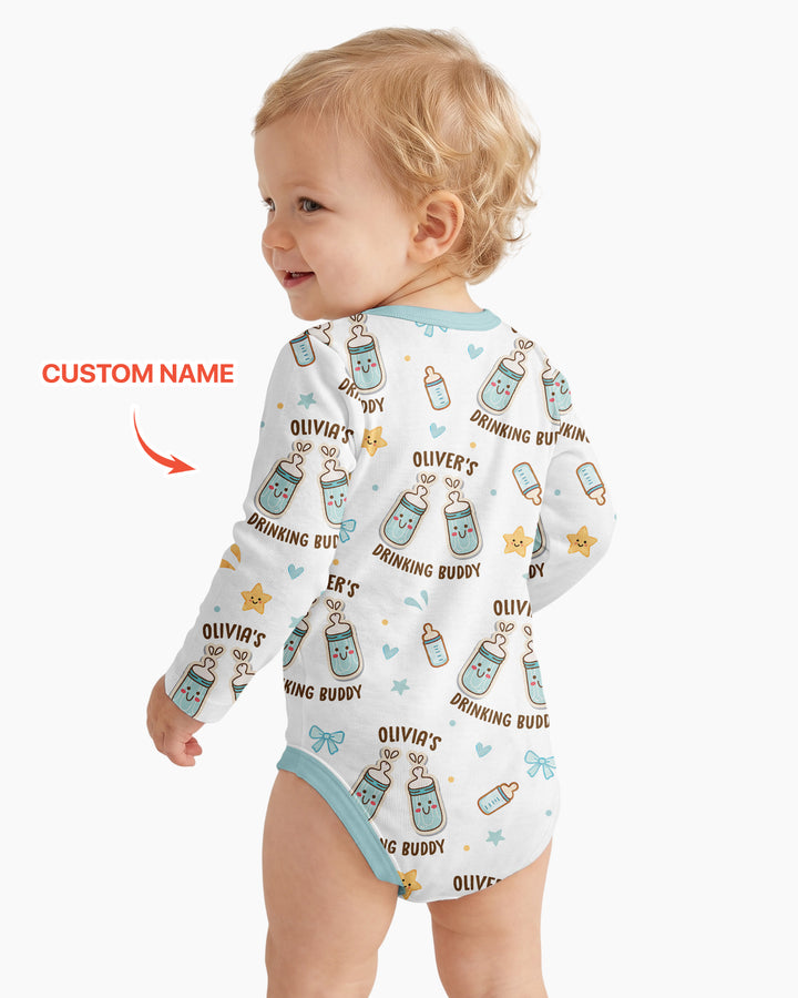 Custom Name Twin Drinking Buddies Bamboo Bodysuit